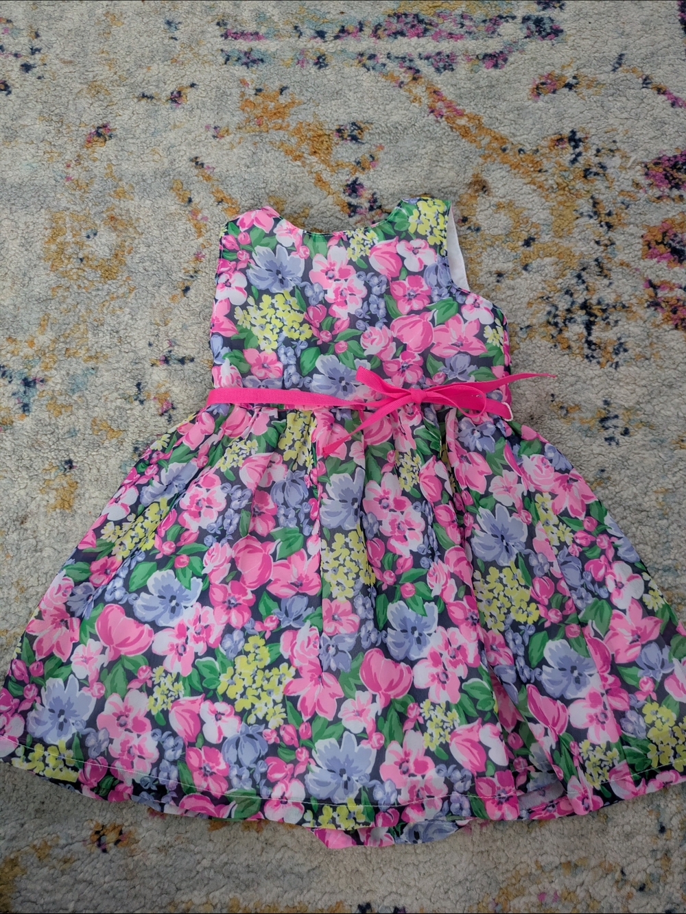 Carter's Pink, Purple & Green Floral Party Dress with Pink Sash